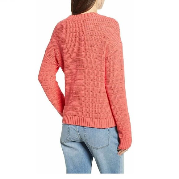 Treasure & Bond Women Pointelle Sweater Crewneck | Size - XL | Color - Coral - Picture 2 of 3